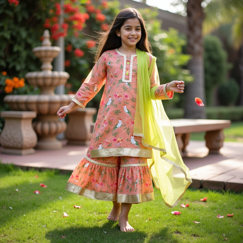 The Peach Paradise Sharara Set