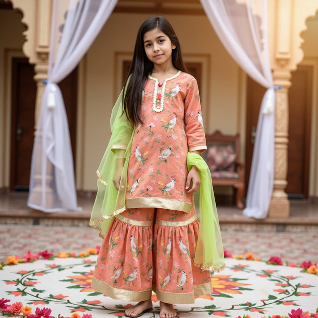 The Peach Paradise Sharara Set