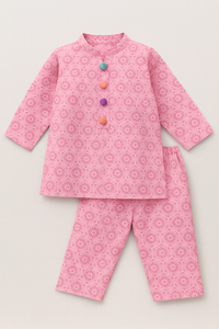 Girl wearing Anaario Pink Cotton Co-ord Set