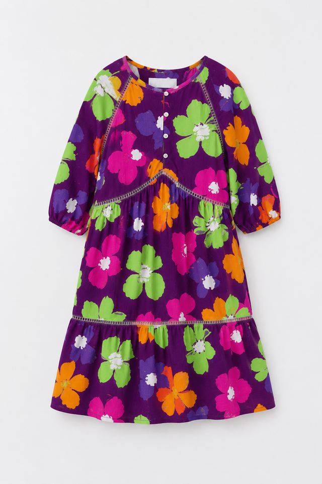Girl wearing Anaario Purple Bloom Tiered Dress