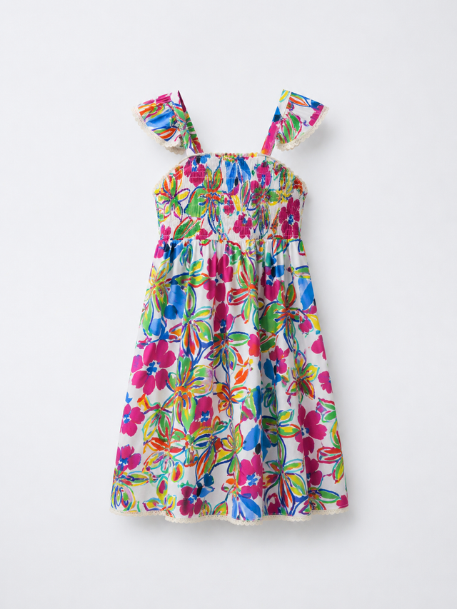 Girl wearing Anaario Rainbow Garden Smocked Dress