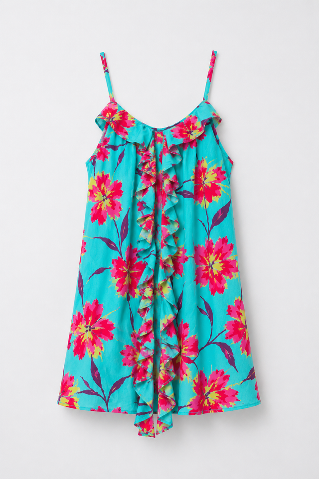 Girl wearing Anaario Turquoise Ruffle Floral Dress