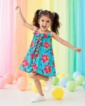 Girl wearing Anaario Turquoise Ruffle Floral Dress