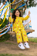 Girl wearing Anaario Yellow Floral Cotton Co-ord Set