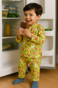 Girl wearing Anaario Yellow Parrot Cotton Co-ord Set