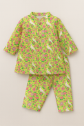 Girl wearing Anaario Yellow Parrot Cotton Co-ord Set