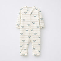 Green Crab & Gingham bamboo cotton baby sleepsuit — two-way zip romper onesie