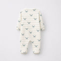 Green Crab & Gingham bamboo cotton baby sleepsuit — footed zip-front sleepsuit, onesie romper