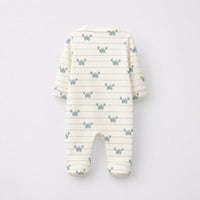 Green Crab & Gingham bamboo cotton baby sleepsuit — footed zip-front sleepsuit, onesie romper