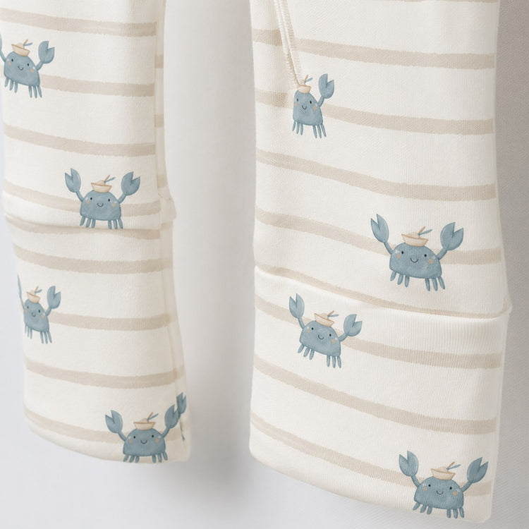Green Crab & Gingham bamboo cotton baby sleepsuit — zip romper onesie detail