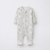 Green Crab & Gingham bamboo cotton baby sleepsuit — full-sleeve baby sleepsuit, zip onesie