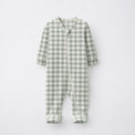 Green Crab & Gingham bamboo cotton baby sleepsuit — two-way zip romper onesie