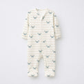 Green Crab & Gingham bamboo cotton baby sleepsuit — two-way zip romper onesie