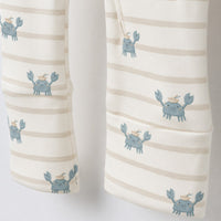Green Crab & Gingham bamboo cotton baby sleepsuit — zip romper onesie detail