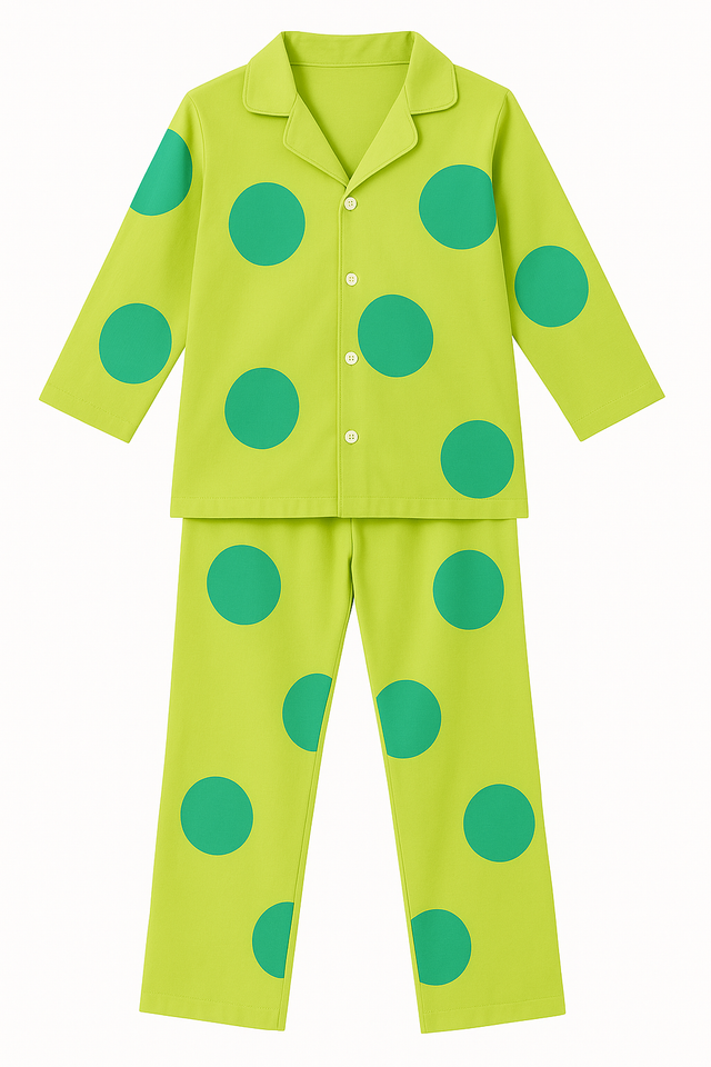 Girl wearing Anaario Green Polka Night Suit