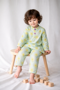 Girl wearing Anaario Green Yellow Cotton Co-ord Set
