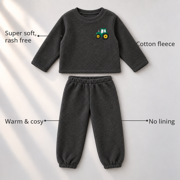 Grey Truck Fleece Set feature highlights by Anaario – super soft, warm cotton fleece, no lining