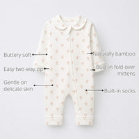 Pink Mushroom Bamboo Baby Sleepsuit – Zip Romper Onesie features