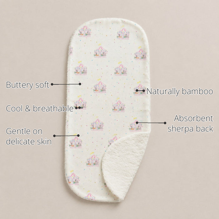 Merry-Go-Round Bamboo Baby Burp Cloth features