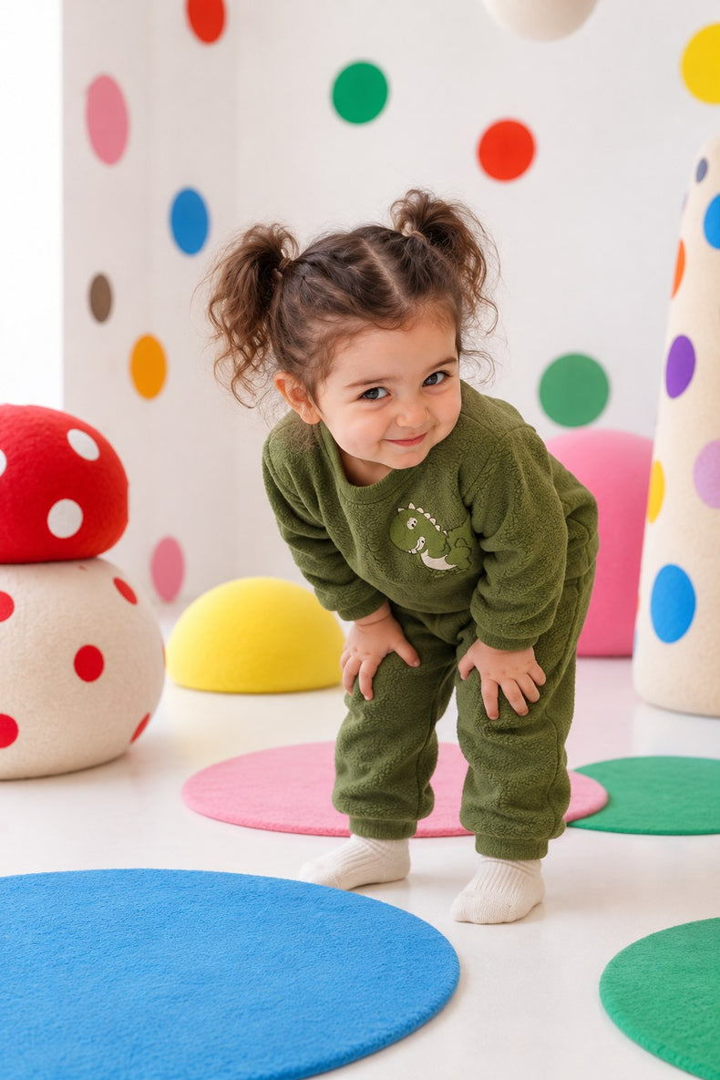 Olive Green Dino Fleece Set for kids by Anaario – winter fleecewear