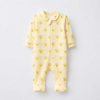 Happy Sunshine bamboo cotton baby sleepsuit — full-sleeve two-way zip romper onesie, front