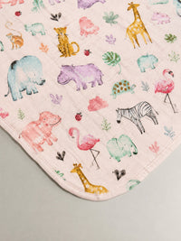 Hippopotamus bamboo baby quilt — absorbent sherpa backing