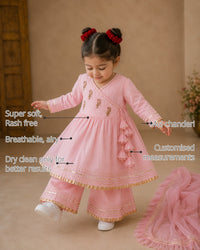 Baby Pink Parrot Girls' Angrakha Set features