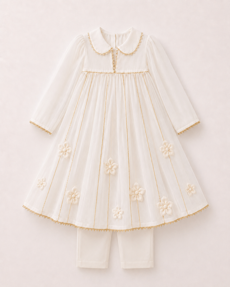 Indian Ivory Anarkali Set - Anaario - Image 3