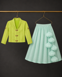 Indian Lime Green Dragonfly Jacket-Skirt Set - Anaario - Image 2