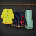 Indian Lime Green Navy Lehenga Set - Anaario - Image 2
