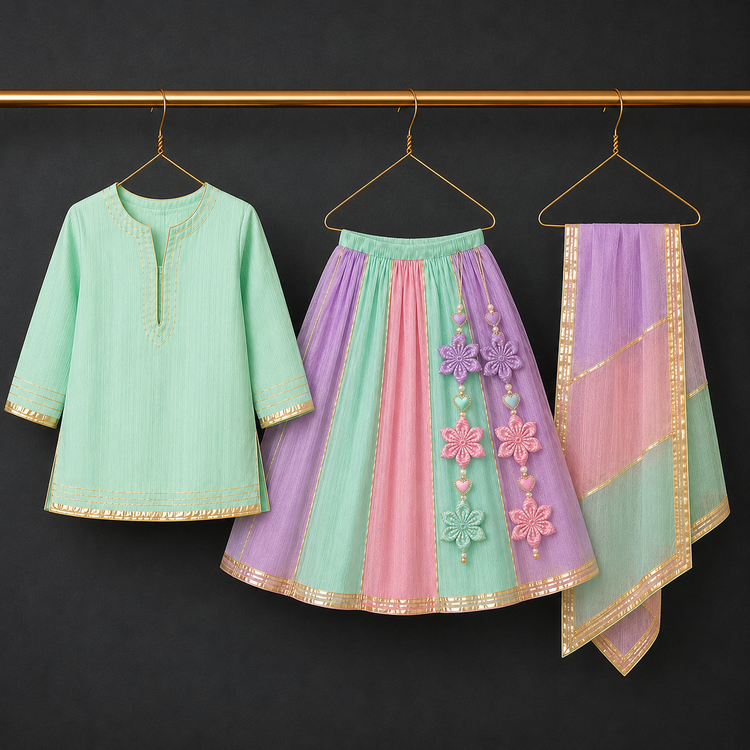 Indian Mint Lilac Pink Lehenga Set - Anaario - Image 2