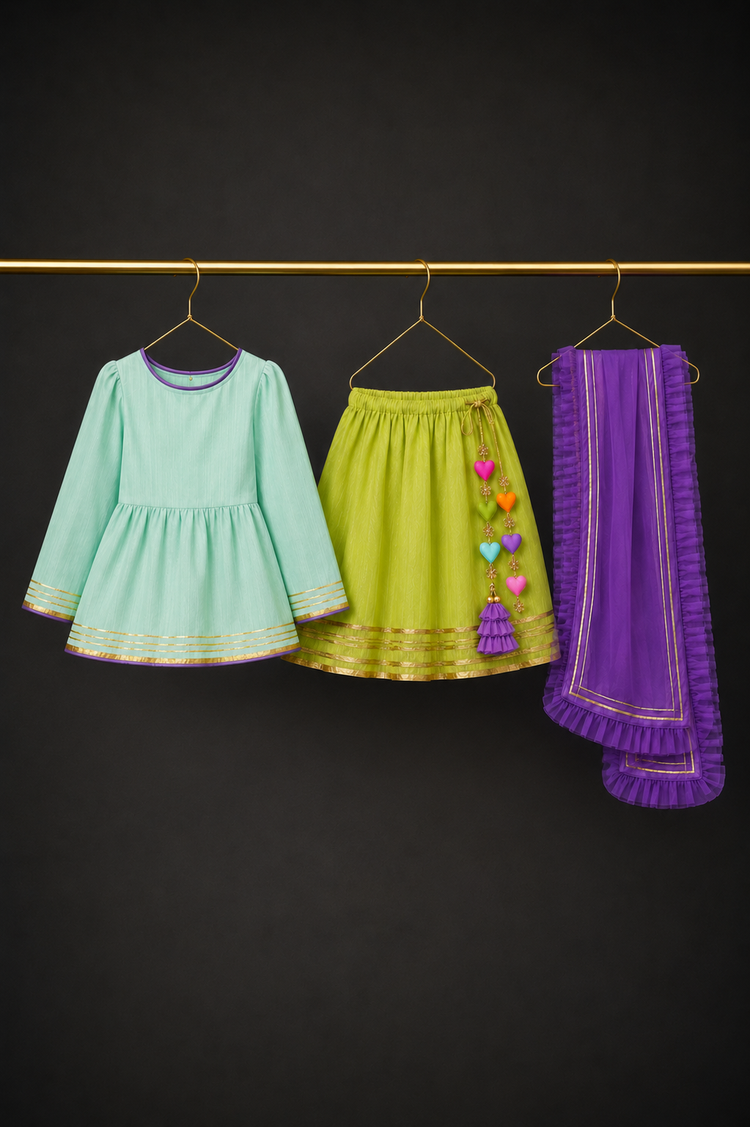 Indian Mint Peplum Lehenga Set - Anaario - Image 10
