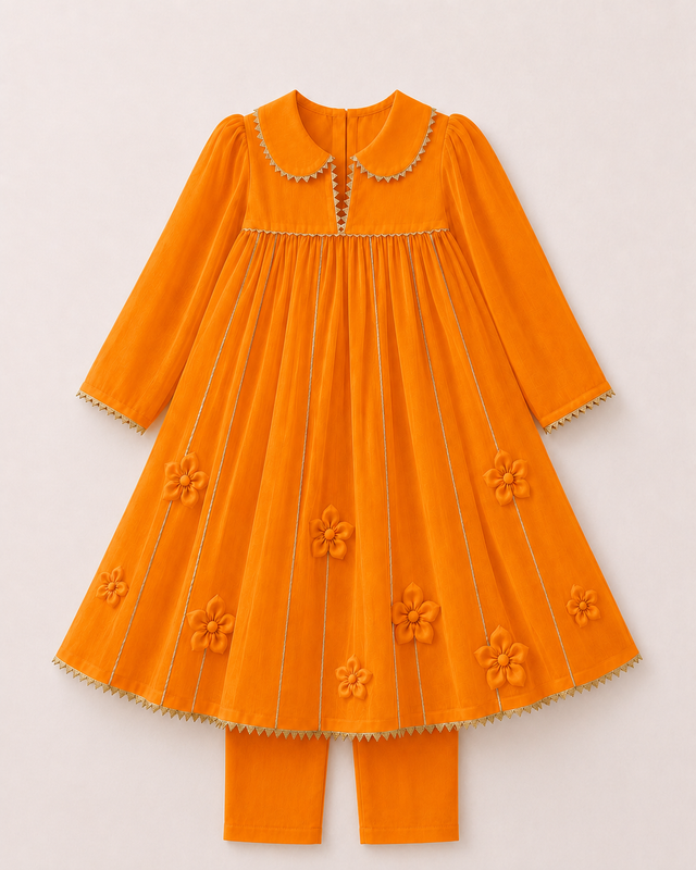 Indian Orange Anarkali Set - Anaario - Image 3