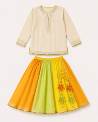 Indian Orange Green Yellow Lehenga Set - Anaario - Image 3