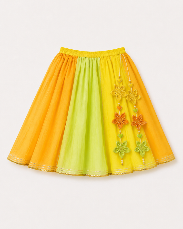 Indian Orange Green Yellow Lehenga Set - Anaario - Image 4