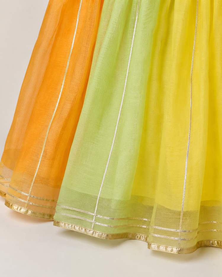 Indian Orange Green Yellow Lehenga Set - Anaario - Image 8