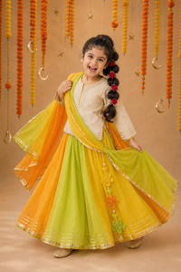 Indian Orange Green Yellow Lehenga Set - Anaario - Image 9