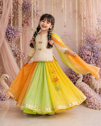 Indian Orange Green Yellow Lehenga Set - Anaario - Image 10