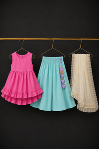 Indian Pink Teal Palazzo Set - Anaario - Image 2