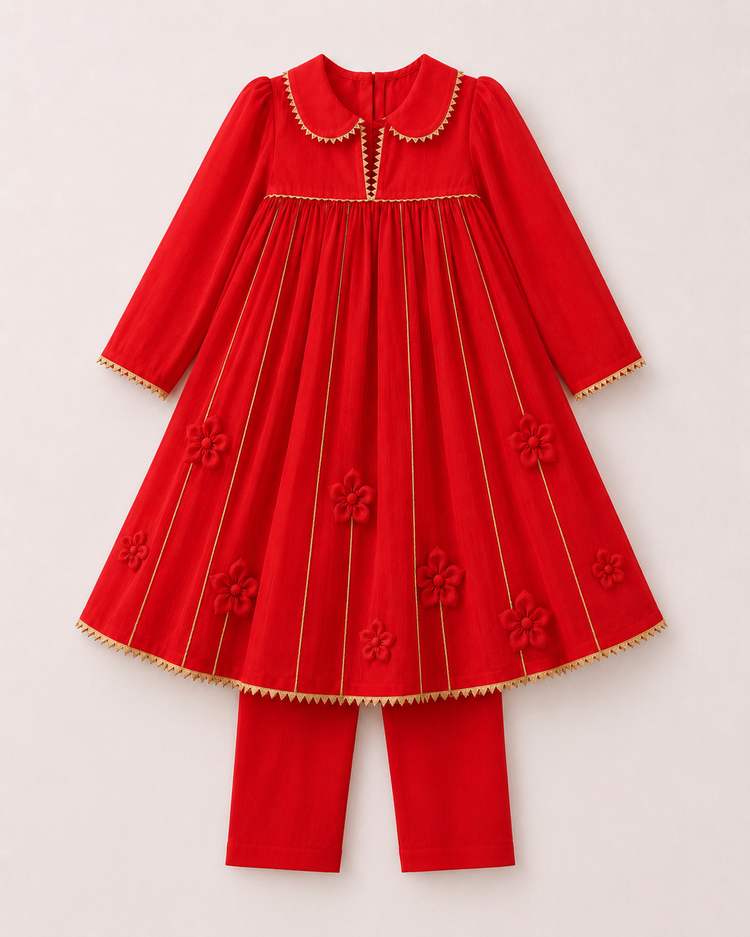 Indian Red Anarkali Set - Anaario - Image 3
