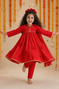Indian Red Anarkali Set - Anaario - Image 7