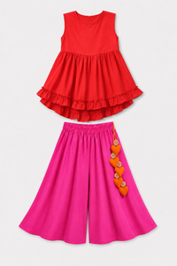 Indian Red Pink Palazzo Set - Anaario - Image 3