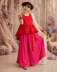 Indian Red Pink Palazzo Set - Anaario - Image 8