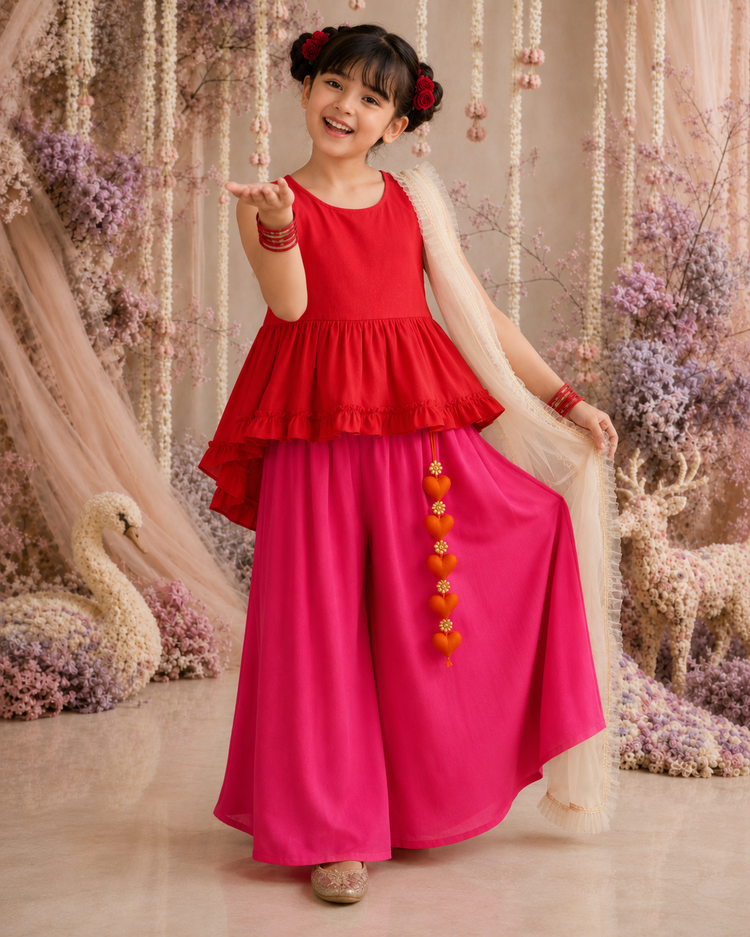 Indian Red Pink Palazzo Set - Anaario - Image 8