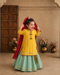 Indian Yellow Dragonfly Lehenga Set - Anaario - Image 1