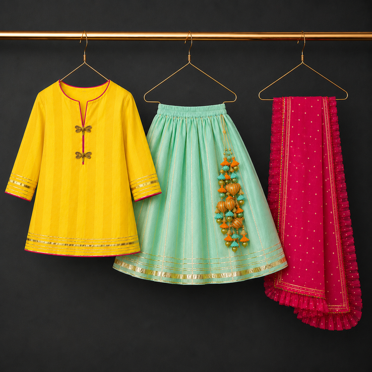 Indian Yellow Dragonfly Lehenga Set - Anaario - Image 2