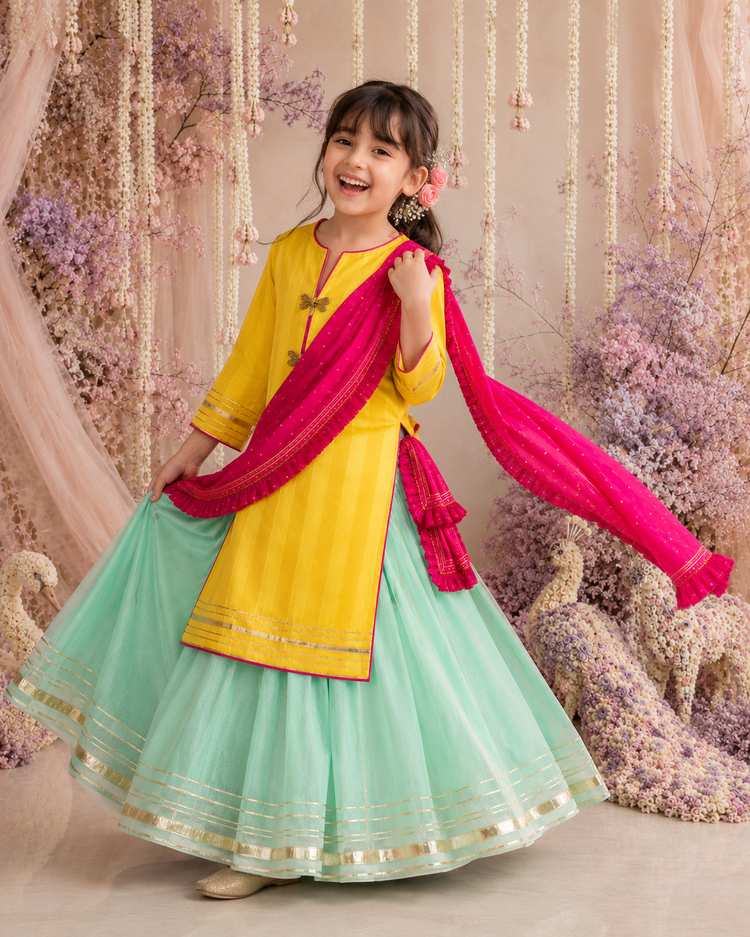 Indian Yellow Dragonfly Lehenga Set - Anaario - Image 10