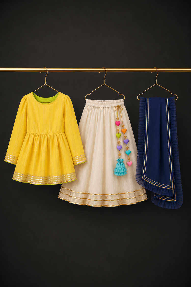 Indian Yellow Peplum Lehenga Set - Anaario - Image 2