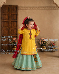 Yellow Dragonfly Girls' Lehenga Set features