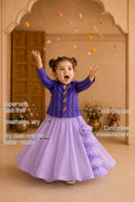 Purple Bird Girls' Jacket-Lehenga Set features